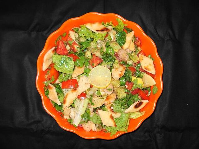 Ingredients and preparation for fattoush salad