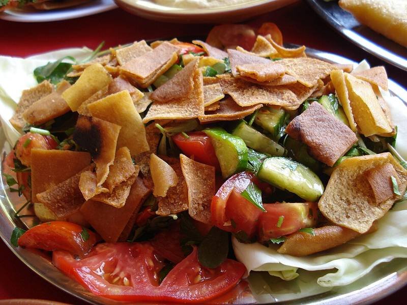 Fattoush Salad — middle eastern healthy recipe, served and ready to eat