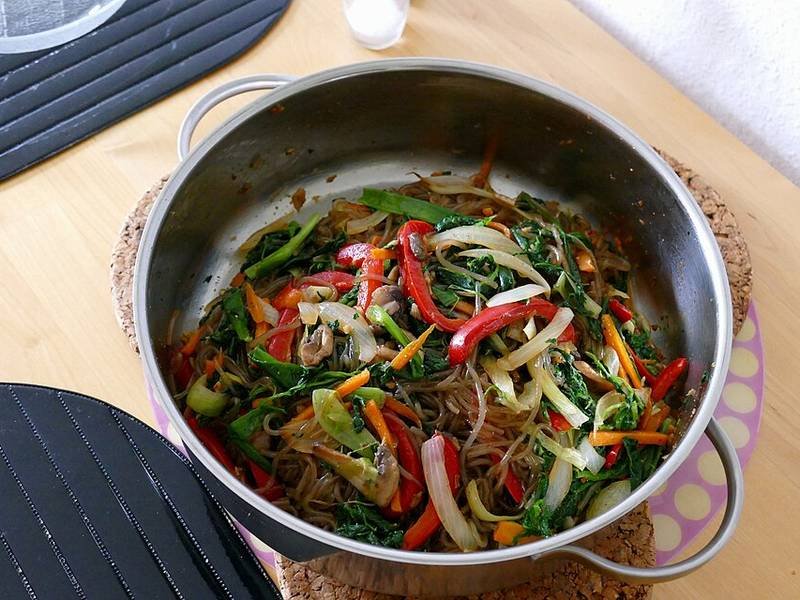 Japchae — korean dinner recipe, served and ready to eat