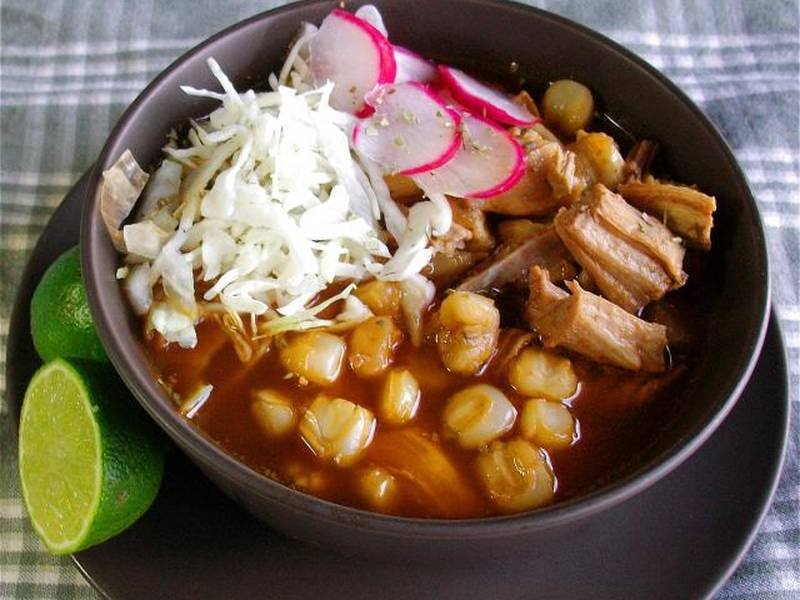 Pozole Rojo — mexican dinner recipe, served and ready to eat